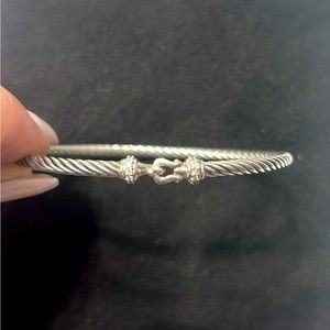 David Yurman sterling silver cable bangle with diamonds